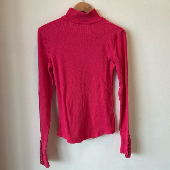 Free People JoJo Long Sleeve Thermal Waffle Knit Top In Hot Pink Size Small - Picture 2 of 16